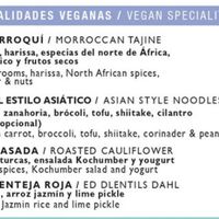 Vegan menu (Spanish & English) at Noname Restaurant in Mallorca