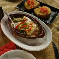 Vegan oven feta and vegan garlic bread at Myli Restaurant Café in Crete