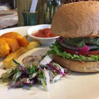 Veggie burger at Zula Vegetarian Paradise in Seminyak