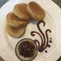 Quinoa pancakes, more like scones, so dry and bland.  at Zula Vegetarian Paradise in Seminyak