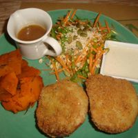 seitan schnitzel with baked pumpkin at Zula Vegetarian Paradise in Seminyak