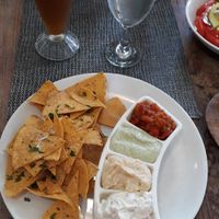 Dips with corn chips at Zula Vegetarian Paradise in Seminyak