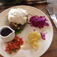raw vegan burger - yum! at Zula Vegetarian Paradise in Seminyak