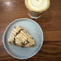 Gibraltar with oat milk and blueberry lemon scone    at Horizon Line Coffee in Des Moines