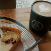 Lemon tart and soy latte at FC Caffe in Wroclaw