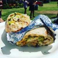 Vegan burrito wrap - came with coconut rice, pineapple coleslaw, salad greens, jackfruit bbq, avocado and green jungle sauce (hot hot!)  at Loko Wraps in Kailua Kona