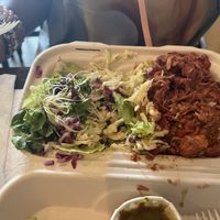 Wife got a bento with a salad and slaw with a bed of rice and jackfruit bar-b-que  at Loko Wraps in Kailua Kona