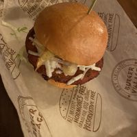 Veggie burger with “The above & beyond” toppings     at Burger Village in Hicksville