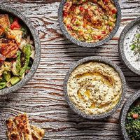 Many veg dips to share! at Eatery in Cairo