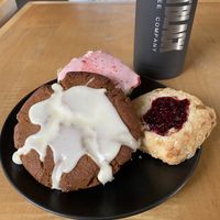Molasses cookie, ginger raspberry scone and strawberry matcha scone   at Jet Black Coffee Company - Gateway in Portland