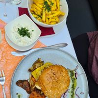 Byond Meat burger with pumpkin and mushrooms at Thermenrestaurant in Baden