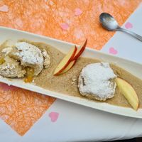 Apricot dumplings with vanilla sauce at Thermenrestaurant in Baden