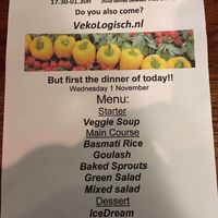 tonight's menu at VekoDiner - Pop up in Amsterdam