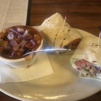 Buffalo seitan wrap & quinoa chili  at Union Jack Pub in Indianapolis