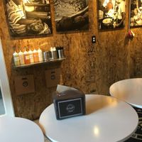 Sauce line up, to go sauce containers, forks and to go bags at Falafel Inc - Georgetown in Washington