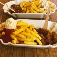 Tofu sausage and seitan sausage with the works   at Curry One in Berlin