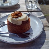 Vegan carrot cake at Logica Cafe Restaurant in Leiden