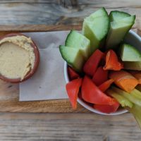 raw vegetables with hummus at Logica Cafe Restaurant in Leiden