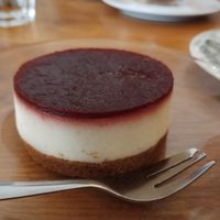 Vegan raspberry cheesecake at Logica Cafe Restaurant in Leiden