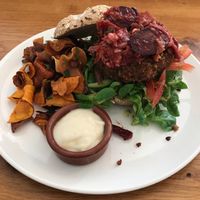Seitan and beans burger at Logica Cafe Restaurant in Leiden