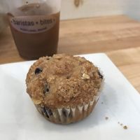 Vegan blueberry muffin and a cold brew! at Baristas and Bites in Portland