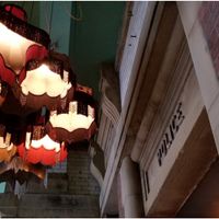 Original police station exterior wall & beautiful lampshades at Lounges - Molino Lounge in Oldham