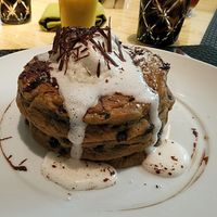 Chocolate Chip, Espresso, Mocha Pancakes plus a Mango Papaya Smoothie at Wynn Hotel - Jardin in Las Vegas
