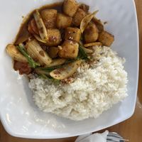 Spicy Tofu and Rice  at Grace Road Kitchen in Savusavu