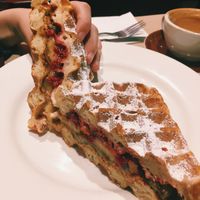 The elvis waffle with raspberries, peanut butter, banana. All vegan! at GoBang Espresso in Lower Hutt