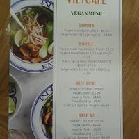 Vegan menu at VietCafe in Newcastle Upon Tyne