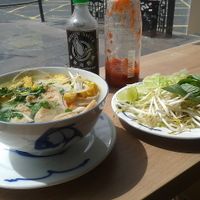 Vegan chicken PHO noodles with bean sprout salad at VietCafe in Newcastle Upon Tyne