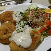 Fried Dumplings with mushrooms and buckwheat  at Heinrichsbrücke in Mannheim