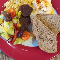 Hummua platter at Hallbankgate Hub Shop and Cafe in Brampton