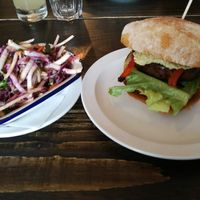 Seitan burger and slaw at Society Standard in Cardiff