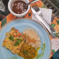 Rice, smash pumpkin and lentil cake. Black bean. at Raw Porto Alegre in Porto Alegre