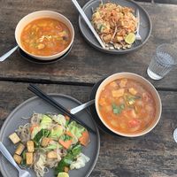 Tom Yum, vegan Pad Thai, Noodles with Tofu and veggies  at In Touch in Koh Tao