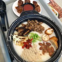 Signature soya porridge and prawn fritters at Truly Vegetarian in Central Singapore