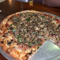 Vegan Pizza with mushrooms spinach red onion jalapeños & bbq sauce!!!!❤️ at Flatbread Company in Providence
