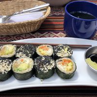 Vegan sushi with cashew cheese  at Sacred Sushi and Curry Sunday in Pisac