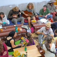 The back patio at Sacred Sushi and Curry Sunday in Pisac