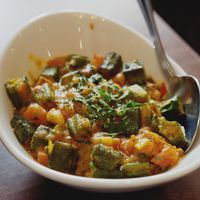 Aneri Bhindi at Annakut, Edinburgh – okra cooked with tomatoes, onion and ginger at Annakut in Edinburgh