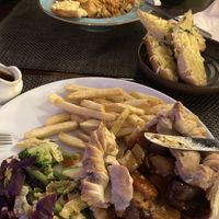 Root vegetable pie and the pasta dish with garlic bread.   at The Chester Arms in Chicheley