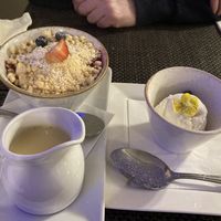 Custard and ice cream with fruit crumble. Good job we didn’t order one each!   at The Chester Arms in Chicheley