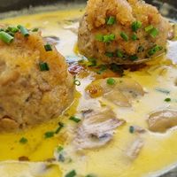 Knödel with mushroom sauce vegan  at Cafe Pause in Freudenstadt