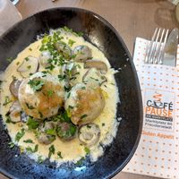 Knödel mit Champignons in Rahmsauce at Cafe Pause in Freudenstadt