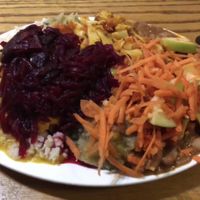 Small plate €6.50. Huge portion sizes and salad and water is included  at Govinda's - North City in Dublin