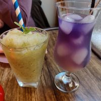 Mint-citus mocktail and lychee mocktail at Liutaio Music Cafe & Shop in Cambridge