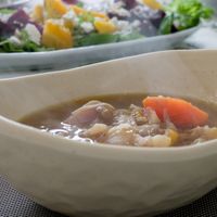 Flavorful rich soup with beans rather than soy meats at Sansankan in Minamisanriku