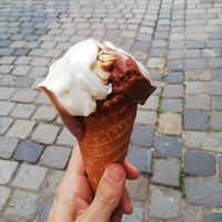 Kokos Chaos and chocolate in a cone at Die Kleine Eismanufaktur in Nuremberg