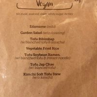 Vegan menu  at Mokban Korean Bistro in Providence